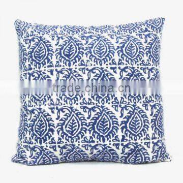 Leaf Blue Hand Block Printed Cushion Cover photo-2