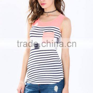 Hot Selling Sleeveless Strips Kinited Pocket Front Clip Back Lady Blouse photo-5