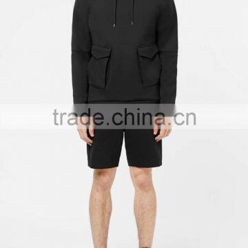 Classic Fit Custom Made Black Hoodie Wholesale Front Pockets Plain Hoodies for Men 2016 photo-2