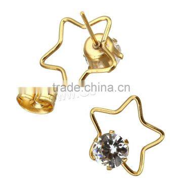 Made Stainless Steel Cubic Zirconia Star Diamond Stud Earring photo-3