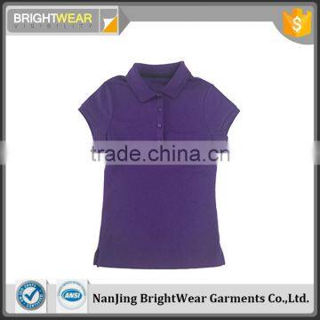 100% cotton girls school uniform purple short sleeve polo shirt