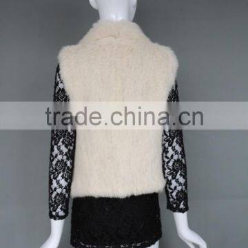 Classic Style Modern Women Warm Soft Rabbit Fur Knitted Vest Short With Collar photo-4