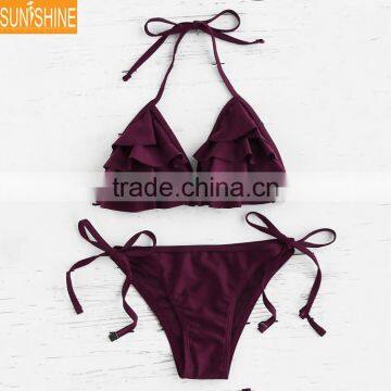 Woman Brazilian Swimwear Push Up Bathing Suit Ruffled String Bikinis
