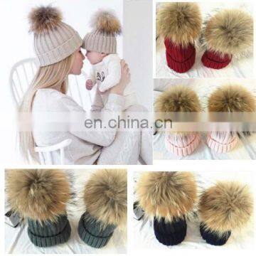 New Winter Mom Baby Cap Knitted Hairball Hat Kids Toddler Infant Beanie Soft Hat