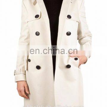 OEM Ladies beige long cotton coat double breasted style custom coat trench