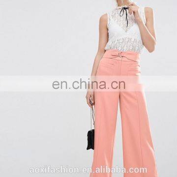 OEM Service China Manufacturer Pink Casual Loose Wide Leg Latest Design Ladies Office Pants photo-2