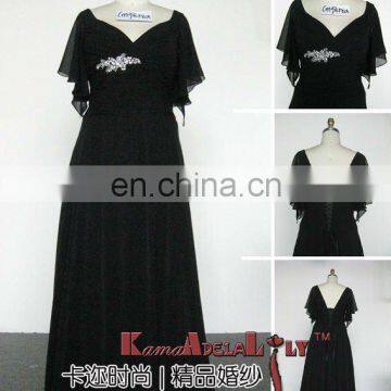 1209 Newest Black V-line With Sleeve Fashionable Formal Dress