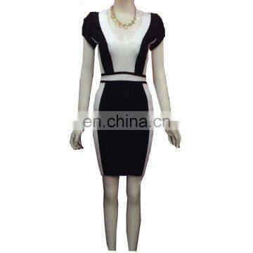 2017 Summer Fashion Short Sleeve White Black Contrast Color Bandage Celebrity Dresses for Women photo-3