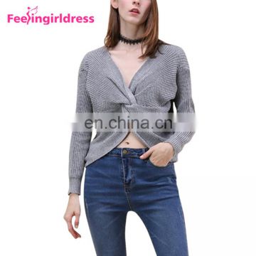 Custom Private Label Ladies Crop Top Long Sleeve Women Knitted Sweater