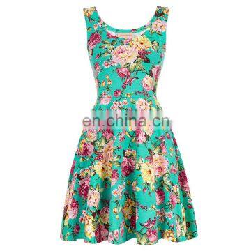 Kate Kasin Stylish & Slim Fit Casual Sleeveless U-Neck Floral Print Summer Dress KK000297-3