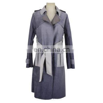 New design Elegant grey arm tie waist suede winter wind coat