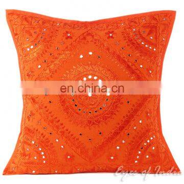 Orange Mirror Embroidered Boho Decorative Pillow Bohemian Cushion Cover - 16, 20, 24"