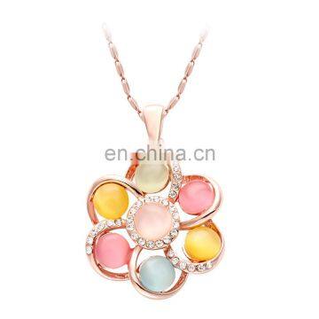 New Hot Sale Beautiful Colorful Fenghua Shape Opal Rose Gold Pendant Necklace For Grils