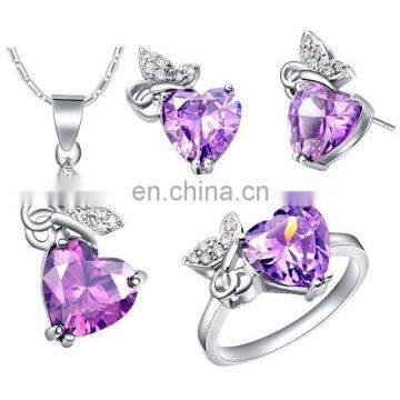 Heart Shape Violet Diamond sets Wth earings ring and necklace
