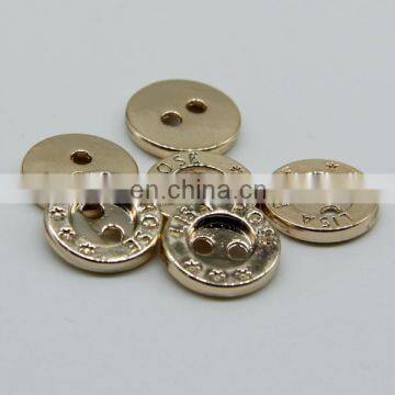 fashional custom hanging gold color two holes metal zinc alloy sewing button