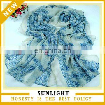 new design fashion lady voile scarf custom printed long scarf