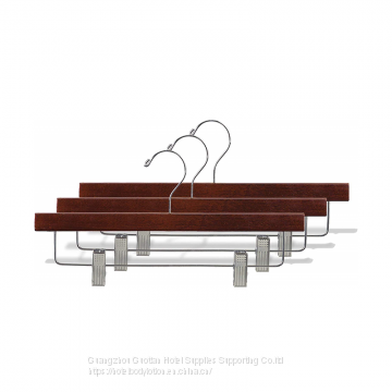 Wooden Pants Hangers, Luxury Wood Skirt Hangers, Glossy Finish With Extra Thick Chrome Hooks & Anti-Wrinkle Clips photo-3