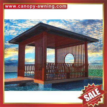 Modern Outdoor Park Garden Wood Style Aluminum Alu Gazebo Pavilion Pagoda Gloriette Canopy Awning Manufacturer