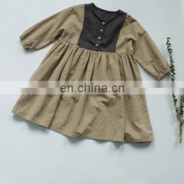 2020 New Style Girls Patchwork Dress Fashion Cotton Linen Autumn Girls Dresses