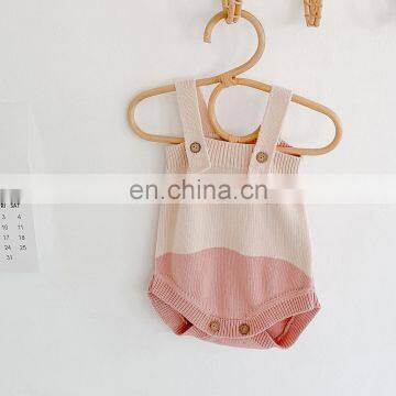 Autumn Baby Girl Infant Children Rabbit Ear Color Matching Knitted Wool One-Piece Suit Baby Bodysuit Triangle Crawling Clothes