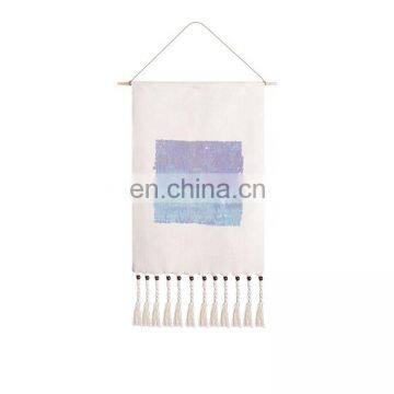 2019 New Design Wooden Beads Decorative Custom Printed Art Wall Tapestry With Tassels photo-2