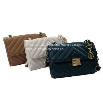 Designer Custom Lady Popular Chevron Quilting Pattern Shoulder Handbags Chunky Metal Chains Shoulder Crossbody