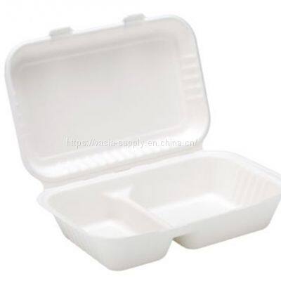 Wholesale low price china manufacturer Bagasse 2 Compartment Lunch Box 9 x 6inch