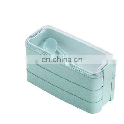 900Ml Healthy Material Lunch Box 3 Layer Wheat Straw Lunch Box Bento Custom Print Wheat Straw Bento Lunchbox