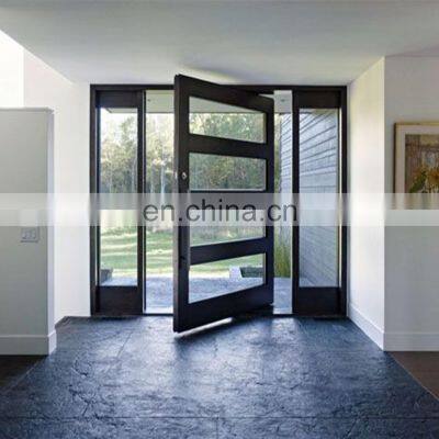 Villa Unique Oversized Style Horizontal Spring Hinge Sliding System Iron Frame Glass Pivot Entry Door With Sidelights photo-5