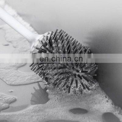 Japanese Luxury Self Floor Wall Hanging TPR Soap Dispensing Black Round Premium Toilet Cleaning Brush photo-5