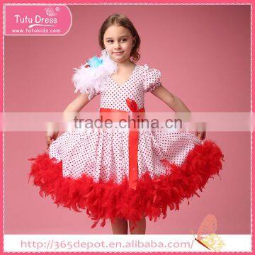 Kids fancy red feather bubble dress costumes, party dresses for girl 1-9 years