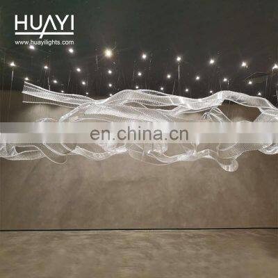 HUAYI Customized Decorative Unique Glass Ribbon Design Chandelier Luxury Light Transparent Crystal LED Pendant Light