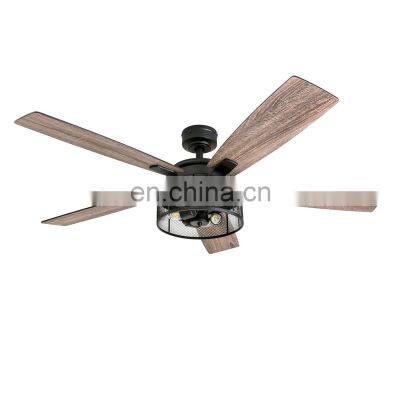 Professional OEM modern industrial style low voltage 110v or 220v wood color blades E27 lamp ceiling fan with remote control