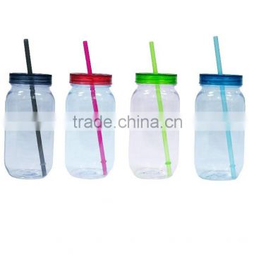 Fashion 700ml plastic Mason jar with straw