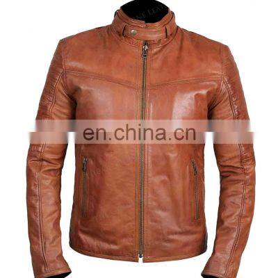 Men's Fashion 2020 Leather Jacket for Winter Brown Color photo-2
