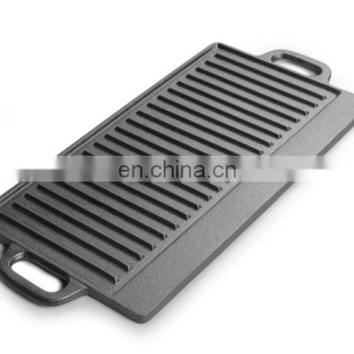 Cast iron non-stick BBQ square grill pan with handle