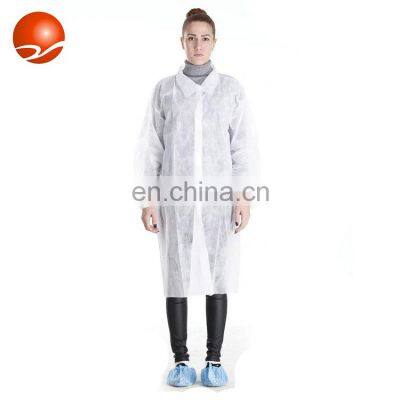 White Disposable PP/SMS Lab Jacket Lab Coat With Elastic Cuffs General Purpose Protective Clothing