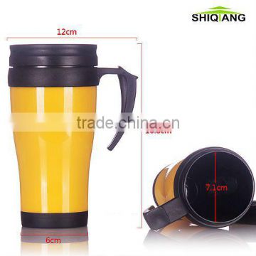 400ml eagle high quality cheapest double wall insulated plastic thermal travel mugs with paper inserted and handle