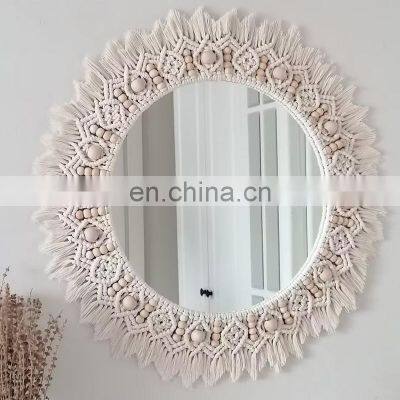 Hot Selling Large Beaded Macrame MirrorWhite Wall Decor