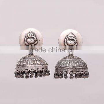 925 SOLID STERLING FINE SILVER OLD & ANTIQUE SILVER GOD GANESH EARRING