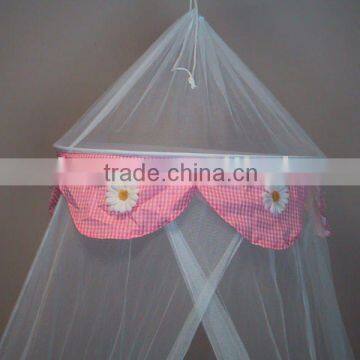 Circular mosquito net with chrysanthemum at top