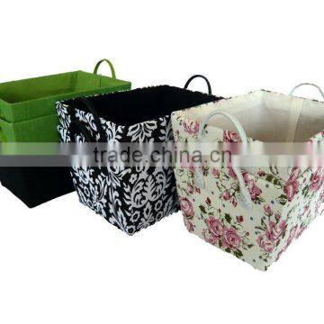 paper storage basket with handle, Colored paper cloth storage basket, wholesale woven basket