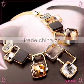 2015 Newest Fashion Design Metal Square Resin Stone Statement Necklace