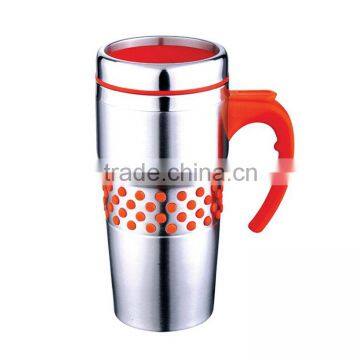Stainless steel double wall 16oz travel mugs with handle and lid