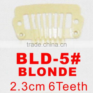 BLD-5# Retail and wholesale 23mm long Blonde color straight 6 teeth easy snap clips for hair extensions wigs wefts weavings