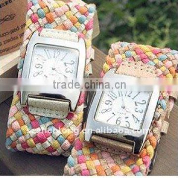 knit strap big face watch quartz