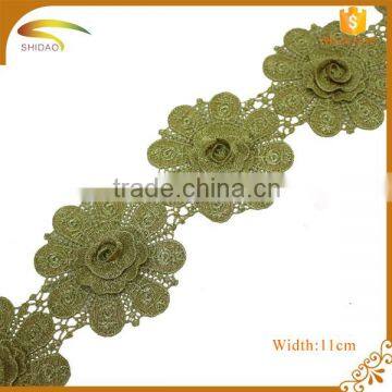 custom Guangzhou 100% polyester metallic african lace embroidery trims wholesale XJ135