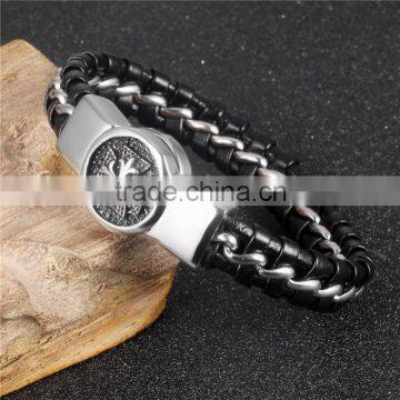 Magnetic Buckle Stainless Steel Leather Chain Bracelet