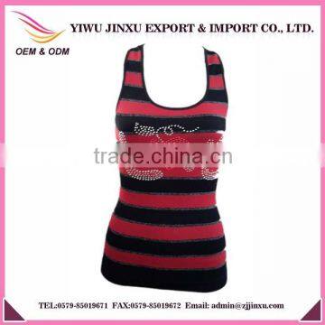 High Quality Cheap Price Love Character Stripes Silk With Rhinstone Ladies' Tank Tops