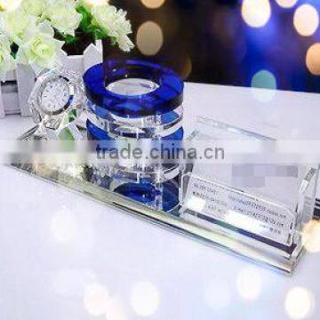 Special Crystal Pen Holder Card Holder With Clock Office Table Decoration photo-1